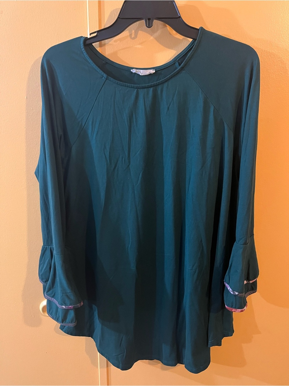 Reborn J Women’s X-Large Teal Long-Sleeve Ruffle Cuff Top Made In USA